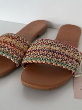 Woven Multicolor Raffia Slide Sandal - Women's